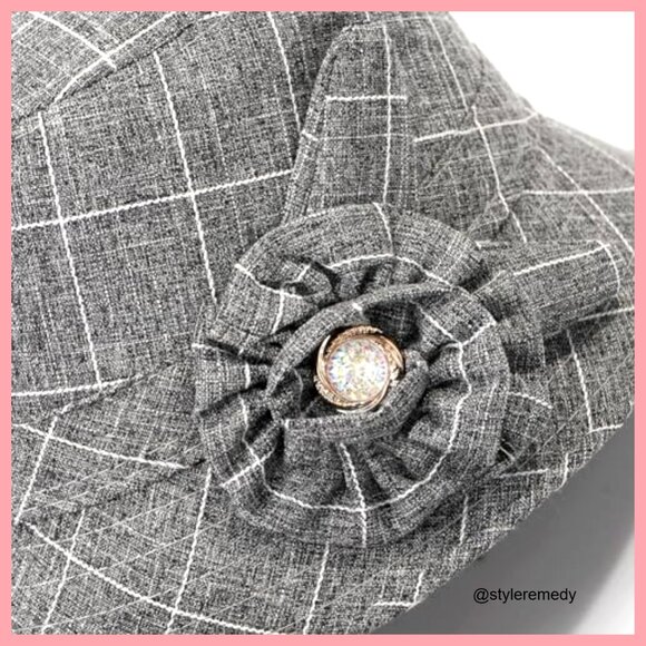 Foldable Cotton Linen Bucket Hat with Floral Bow